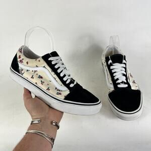 Vans Old Skool Classics Sneakers Women's 9 Black Floral Athletic Skater Shoes